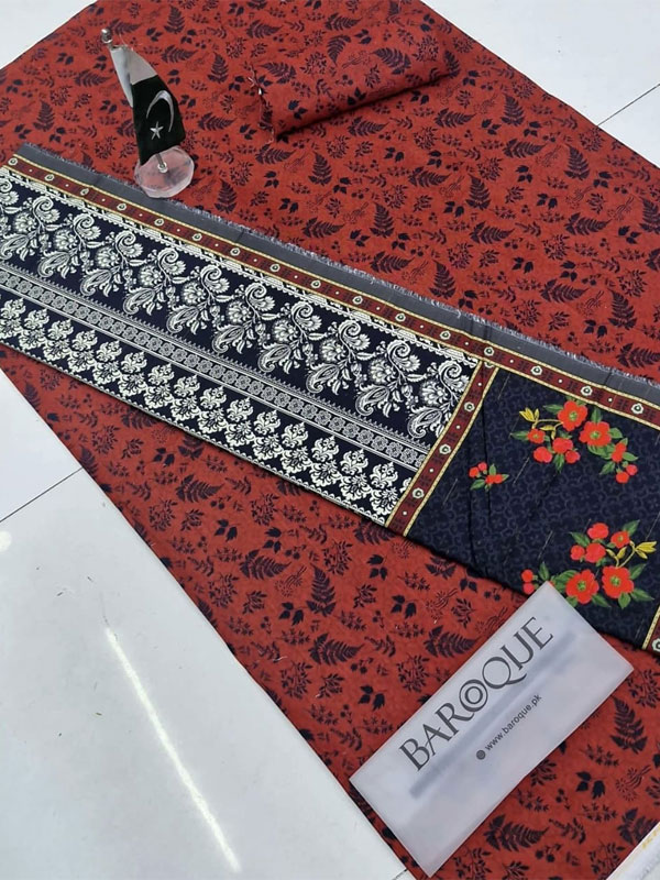 3 PCs Printed Khaddar Dress With Digital Printed Khaddar Dupatta (Unstitched) (KD-263)	