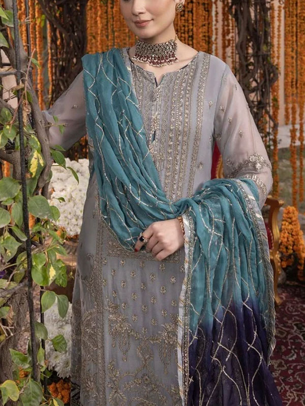 Chiffon Heavy Embroidered Dress With Embroidered Chiffon Dupatta (Unstitched) (CHI-1022)