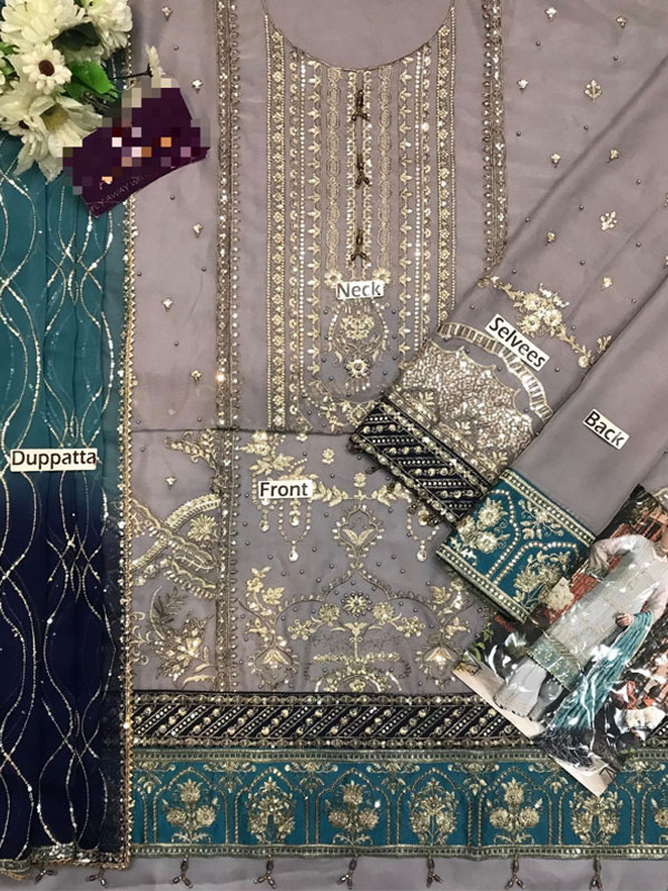 Chiffon Heavy Embroidered Dress With Embroidered Chiffon Dupatta (Unstitched) (CHI-1022)