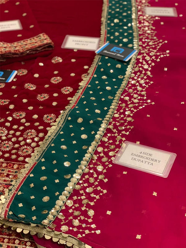 Luxury Velvet 3 PCs Embroidered Dress With Chiffon Embroidered Dupatta (Unstitched) (CHI-1023)