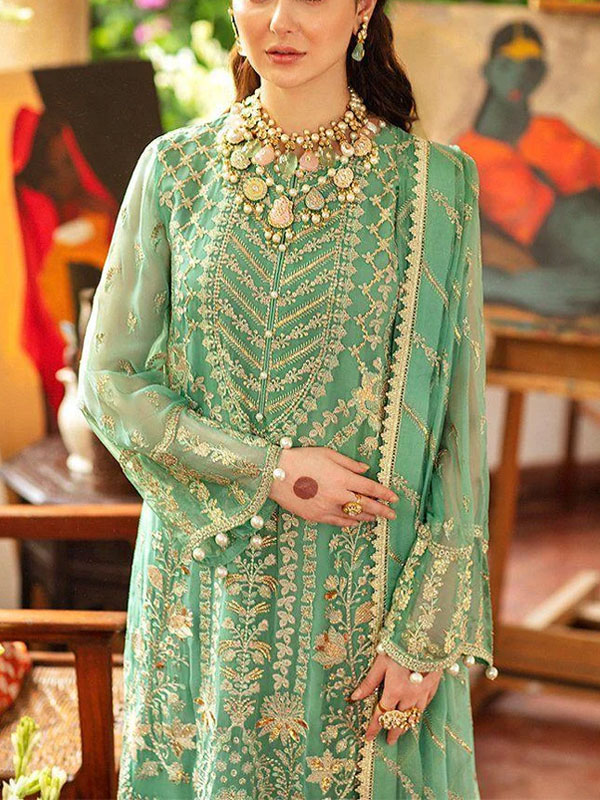 Heavy Embroidere Chiffon Wedding Dress With Embroidered Chiffon Dupatta (Unstitched) (CHI-1024)