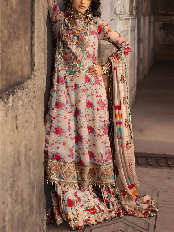 Chiffon Heavy Embroidered Dress With Embroidered Chiffon Dupatta (Unstitched) (CHI-1030)