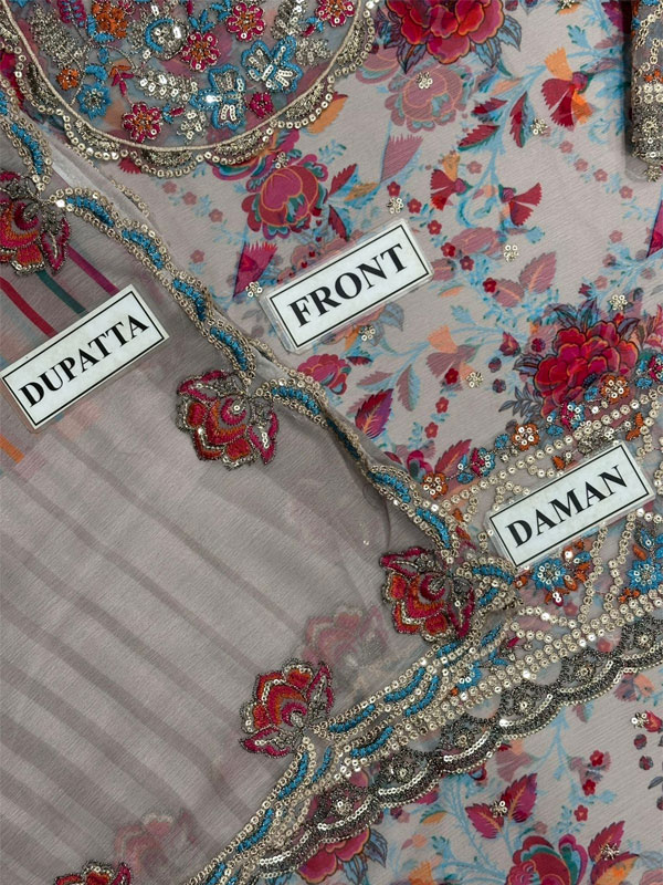 Chiffon Heavy Embroidered Dress With Embroidered Chiffon Dupatta (Unstitched) (CHI-1030)