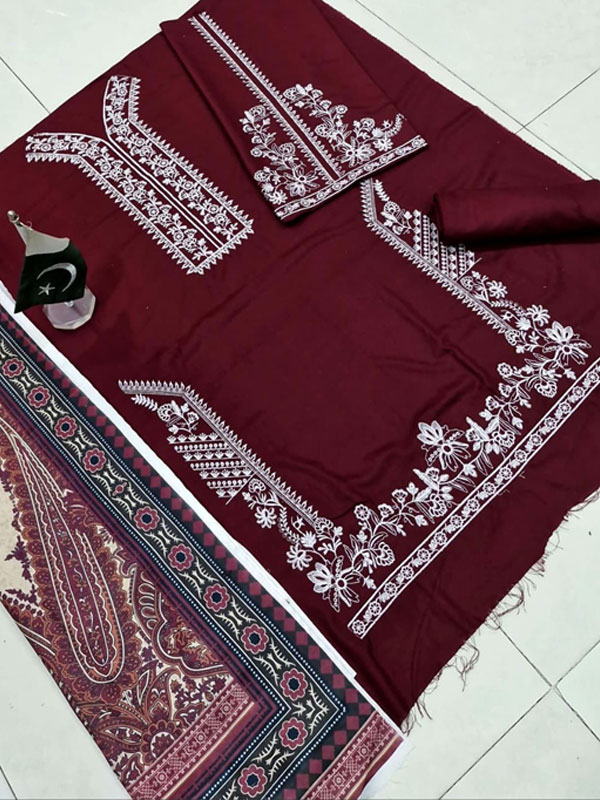 Dhanak Heavy Embroidered Dress With Digital Printed Kortai Shawl (Unstitched) (KD-266)	