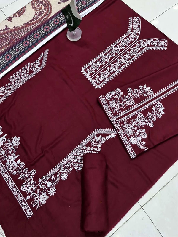 Dhanak Heavy Embroidered Dress With Digital Printed Kortai Shawl (Unstitched) (KD-266)	