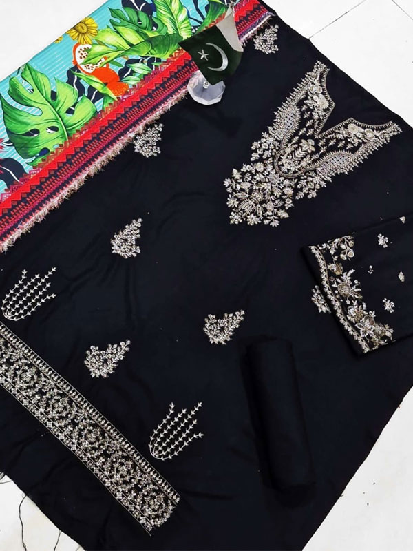 Dhanak Heavy Embroidered Dress With Digital Printed Kortai Shawl (Unstitched) (KD-268)