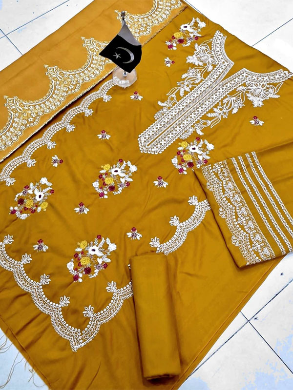  Dhanak Heavy Embroidered Dress With Digital Printed Jacquard Wool Shawl (Unstitched) (KD-269)