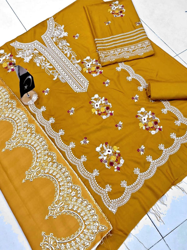  Dhanak Heavy Embroidered Dress With Digital Printed Jacquard Wool Shawl (Unstitched) (KD-269)