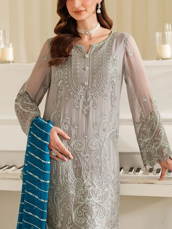 Chiffon Heavy Embroidered Dress With Chiffon Embroidered Cut Work Dupatta (Unstitched) (CHI-1045)