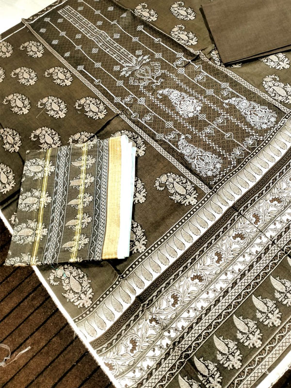 3 PCs Embroidered Lawn Dress With Printed Lawn Dupatta (Unstitched) (DRL-2332)	