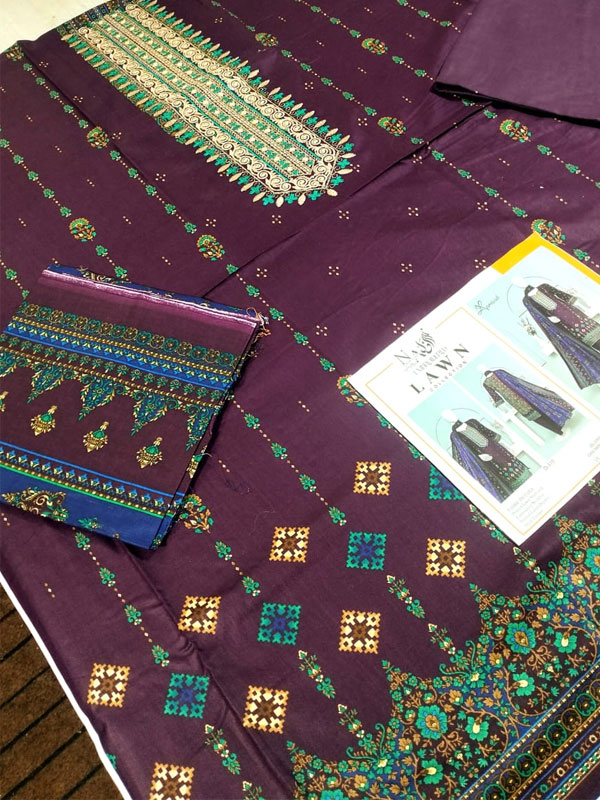 3 PCs Embroidered Lawn Dress With Printed Lawn Dupatta (Unstitched) (DRL-2335)