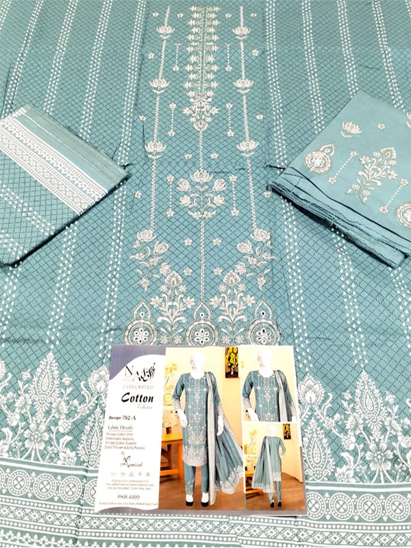 3 PCs Embroidered Cotton Dress With Printed Lawn Dupatta (Unstitched) (DRL-2338)	