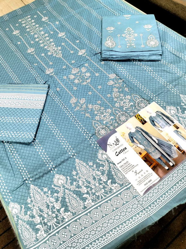 3 PCs Embroidered Cotton Dress With Printed Lawn Dupatta (Unstitched) (DRL-2338)	