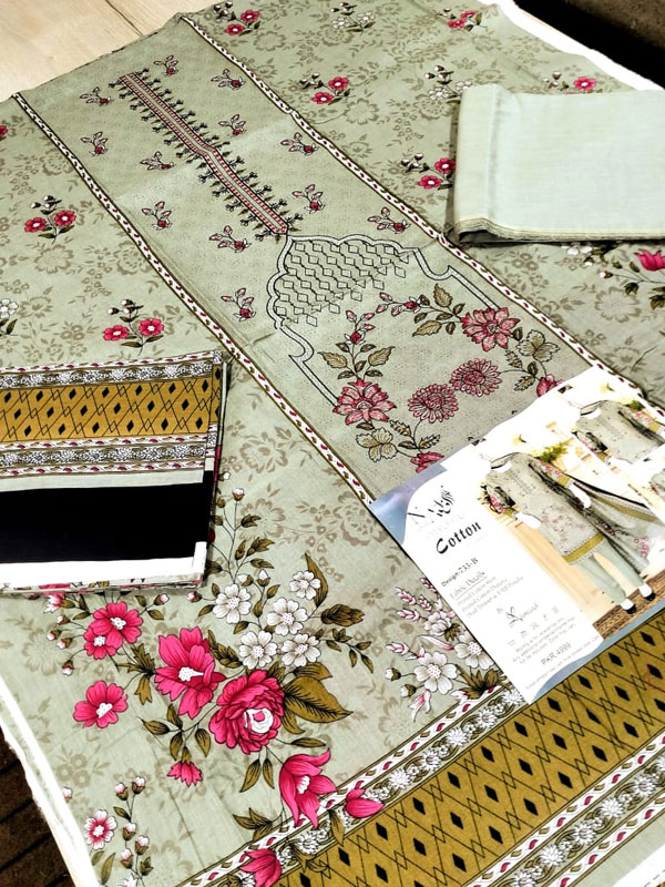 Noor Azal Orignal Cotton Embroidered Dress With Printed Lawn Dupatta & Trouser (Unstitched) (DRL-2339)	