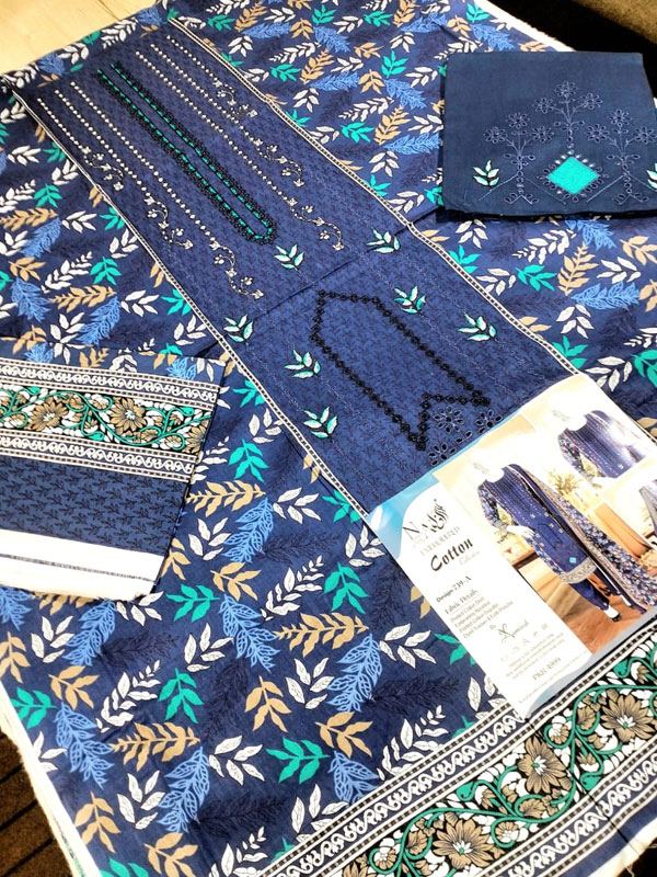Noor Azal Orignal Cotton Embroidered Dress With Printed Lawn Dupatta & Trouser (Unstitched) (DRL-2340)	