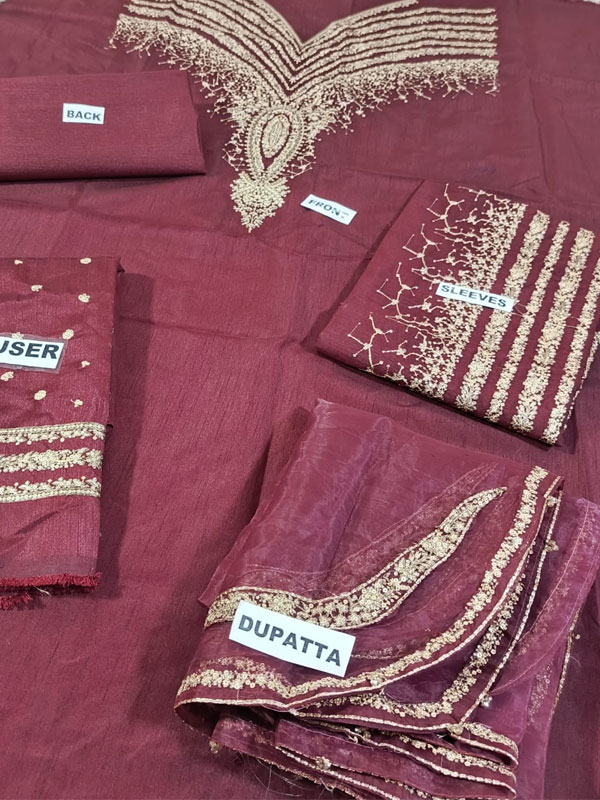 JAZMIN Silk Heavy Embroidered Dress With Organza Embroidered Dupatta (Unstitched) (CHI-1047)