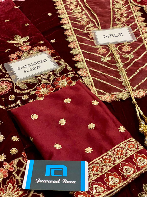  Velvet Heavy Embroidered Dress With Embroidered Chiffon Dupatta (Unstitched) (CHI-1049)