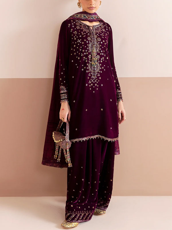  Velvet Heavy Embroidered Dress With Chiffon Embroidered Dupatta (Unstitched) (CHI-1050)