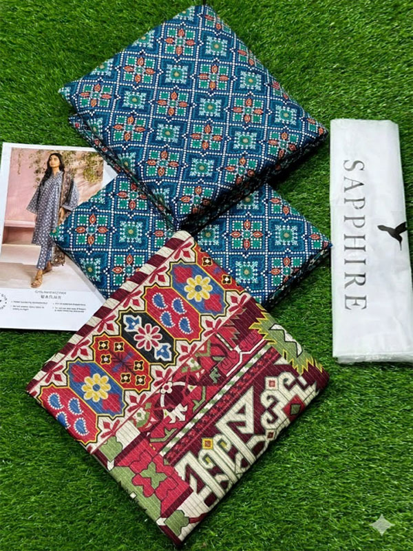 Sapphire 3 PCs Printed Khaddar Dress With Printed Khaddar Dupatta (Unstitched) (KD-271)	