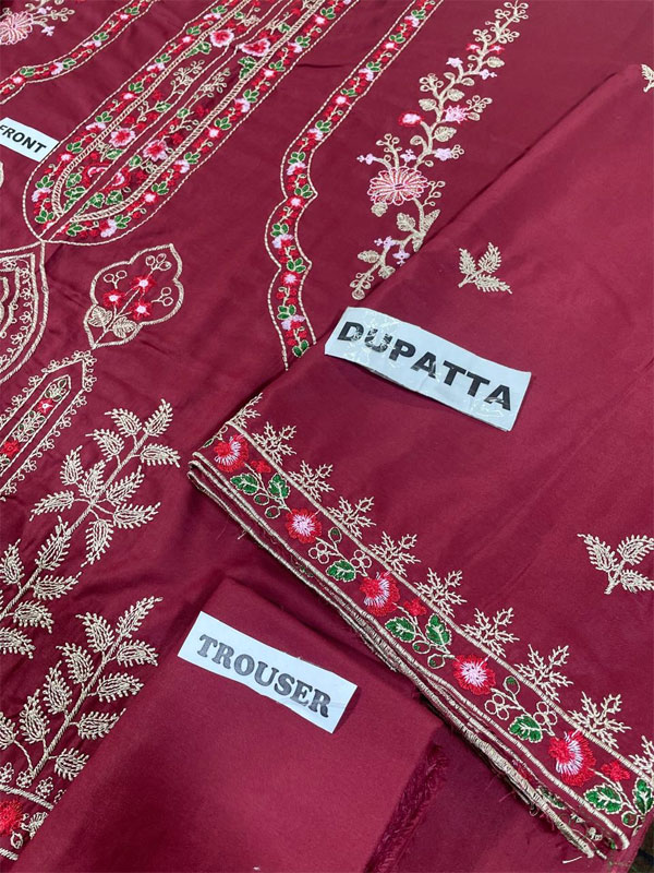 Linen Embroidered Dress With Linen Embroidered Dupatta (Unstitched) (LN-409)