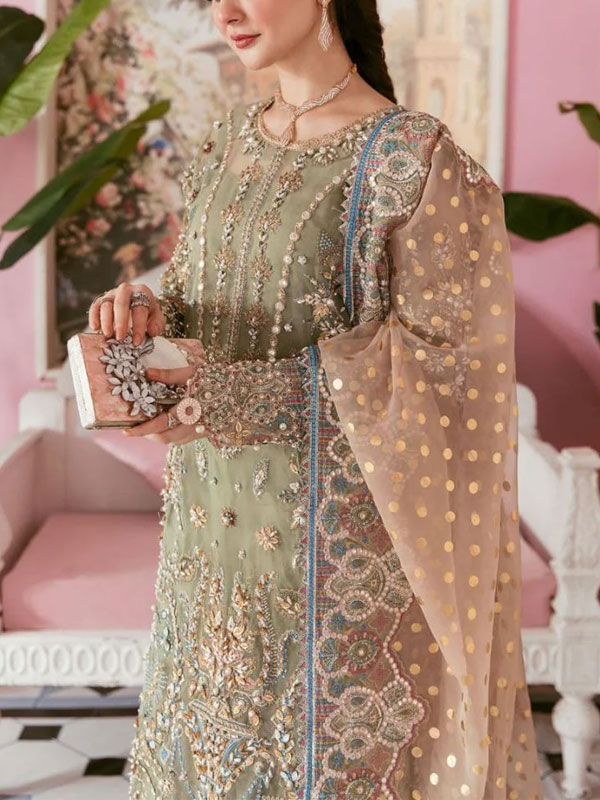 ORGANZA Embroidered Party Wear Dress With Cut Work Organza Embroidered Dupatta (Unstitched) (CHI-1051)