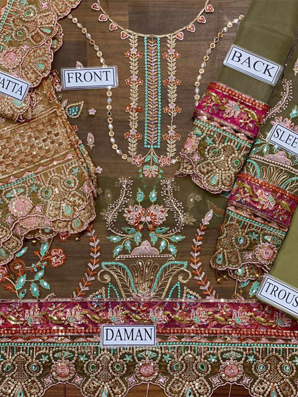 ORGANZA Embroidered Party Wear Dress With Cut Work Organza Embroidered Dupatta (Unstitched) (CHI-1051)