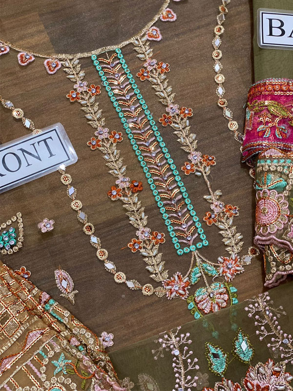 ORGANZA Embroidered Party Wear Dress With Cut Work Organza Embroidered Dupatta (Unstitched) (CHI-1051)