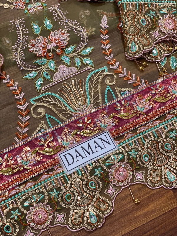 ORGANZA Embroidered Party Wear Dress With Cut Work Organza Embroidered Dupatta (Unstitched) (CHI-1051)