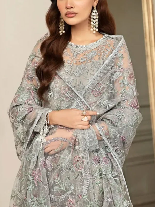 NET Heavy Embroidered Dress With Multi Spengle Embroidered Dupatta (Unstitched) (CHI-1052)