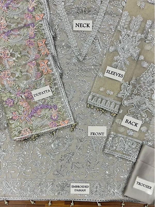 NET Heavy Embroidered Dress With Multi Spengle Embroidered Dupatta (Unstitched) (CHI-1052)