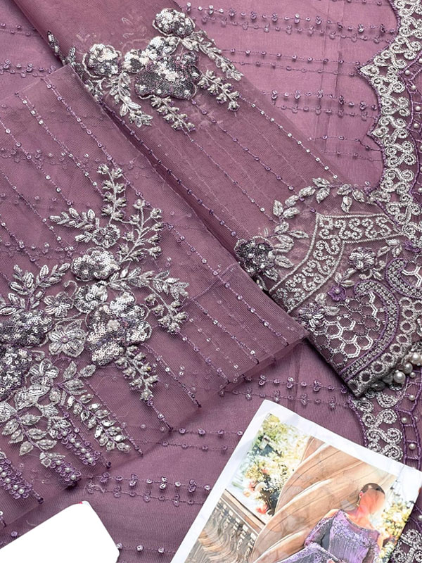 NET Heavy Sequence Embroidered Pearls Work Saree 7 Yard (Unstitched) (CHI-1053)