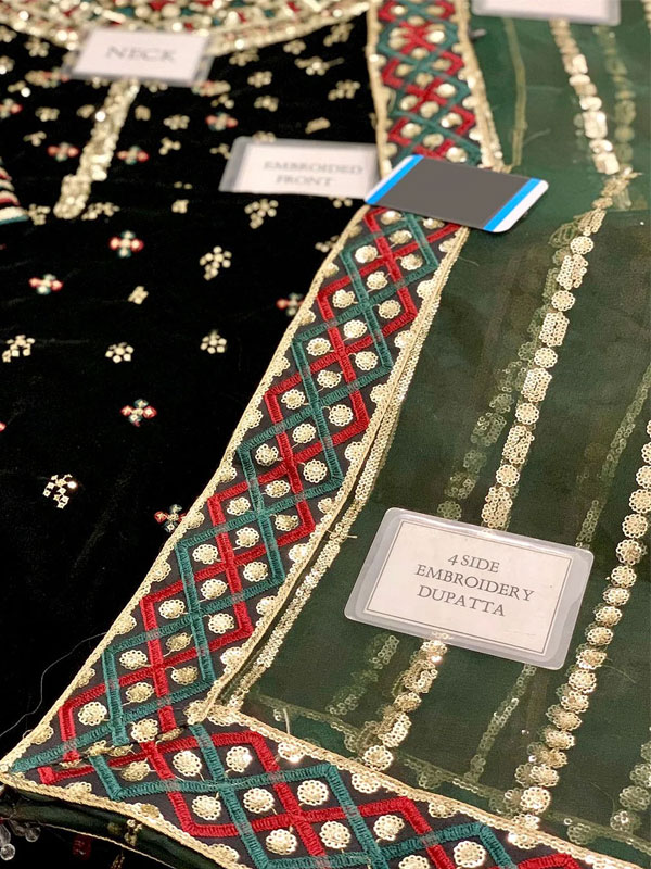 Fancy Embroidered Black Velvet Dress with Emb. Silk Trouser (Unstitched) (CHI-1054)