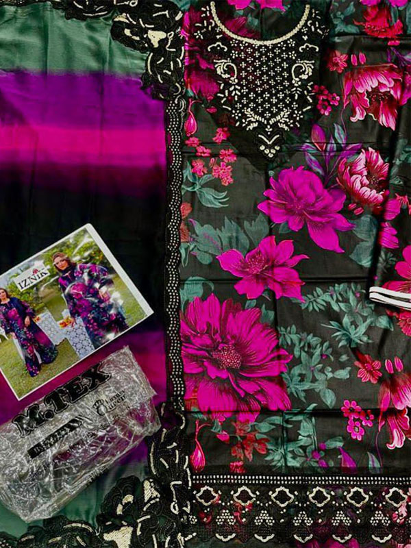 Digital Printed Lawn Dress HEavy Embroidery Bunches With Chiffon 4 Side Embroidery Dupatta Printed Trouser (Unstitched) (DRL-2342)