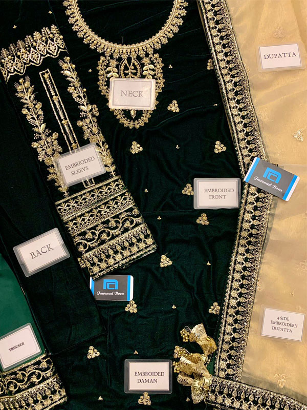 Velvet Heavy Embroidered Dress With Masoori Heavy Embroidered Dupatta (Unstitched) (CHI-1056)