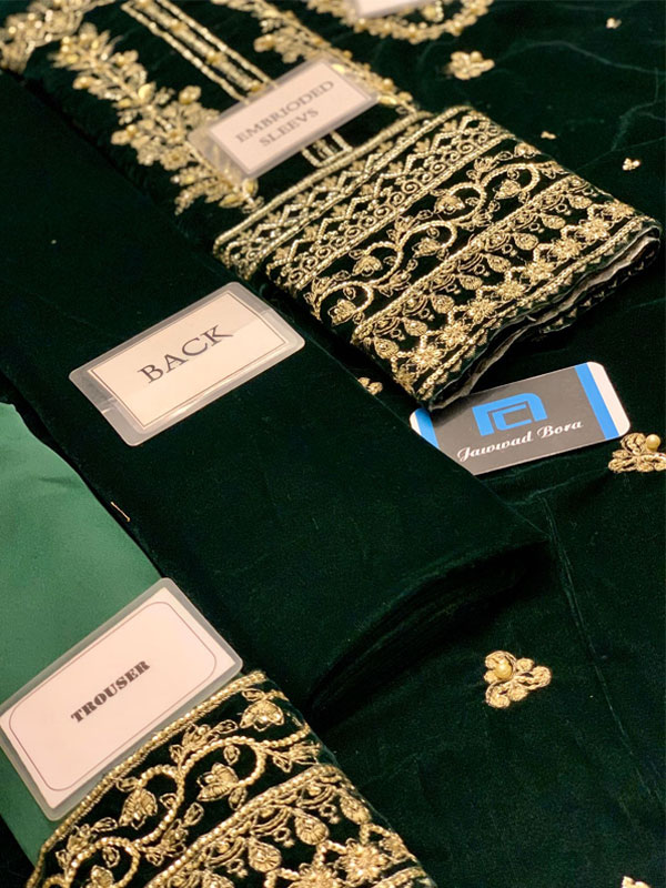 Velvet Heavy Embroidered Dress With Masoori Heavy Embroidered Dupatta (Unstitched) (CHI-1056)