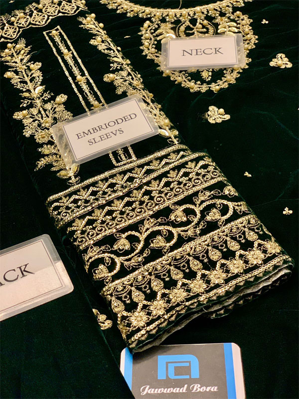 Velvet Heavy Embroidered Dress With Masoori Heavy Embroidered Dupatta (Unstitched) (CHI-1056)