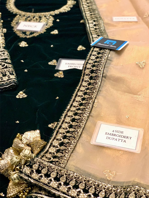 Velvet Heavy Embroidered Dress With Masoori Heavy Embroidered Dupatta (Unstitched) (CHI-1056)