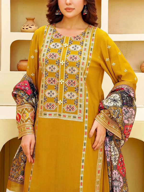 Aneela's Heavy Embroidered Gilded Dhanak Dress with Printed Wool Shawl (Unstitched) (KD-276)
