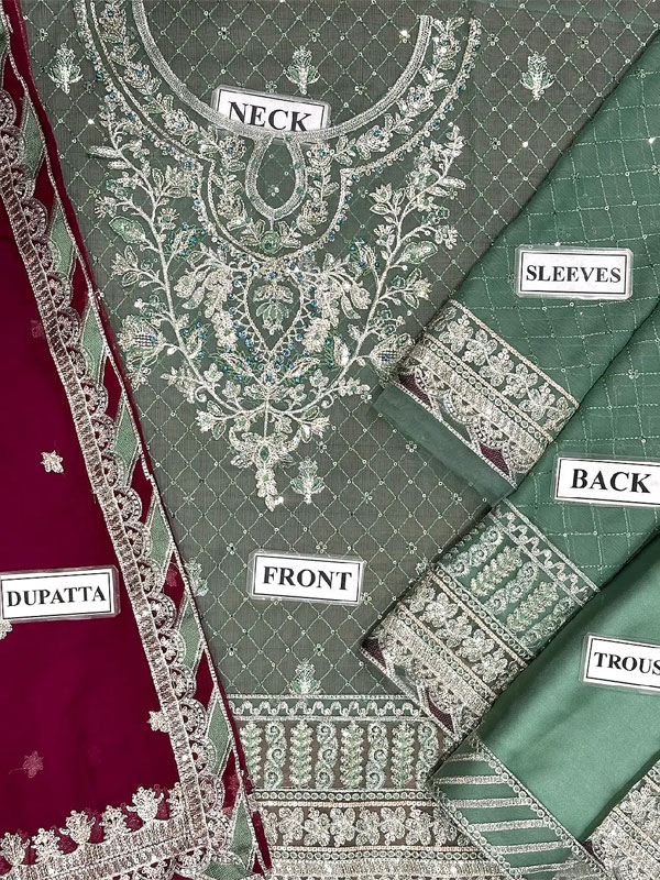 Premium Heavy Embroidered Chiffon Dress With Embroidered Chiffon Dupatta (Unstitched) (CHI-1059)