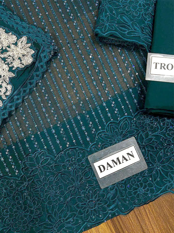 Chiffon Heavy Sequence Embroidery Dress Chiffon Embroidery Dupatta  (Unstitched) (CHI-1064)