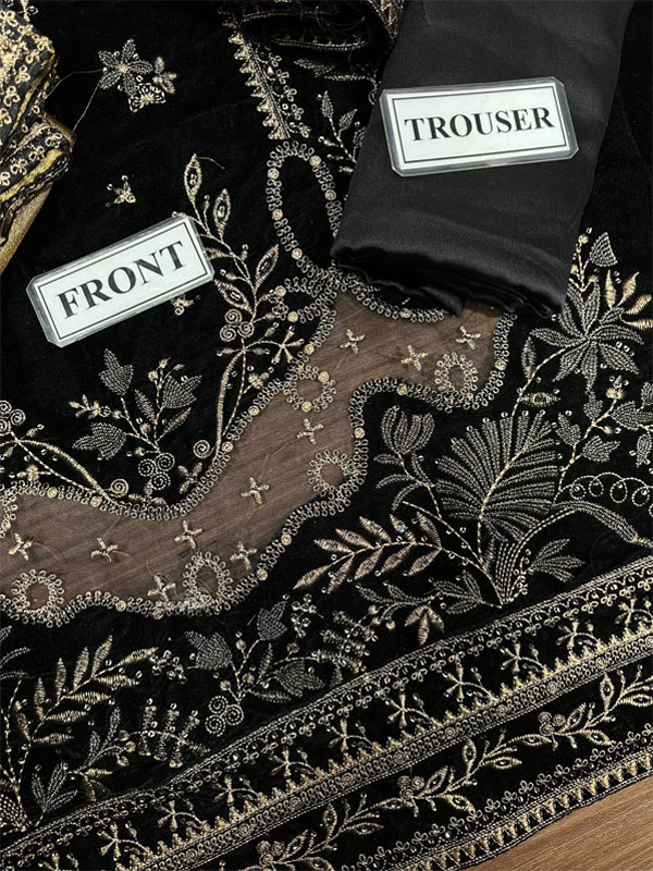 Velvet Sequence Embroidered Dress With Masoori Embroidered Dupatta (Unstitched) (CHI-1070)