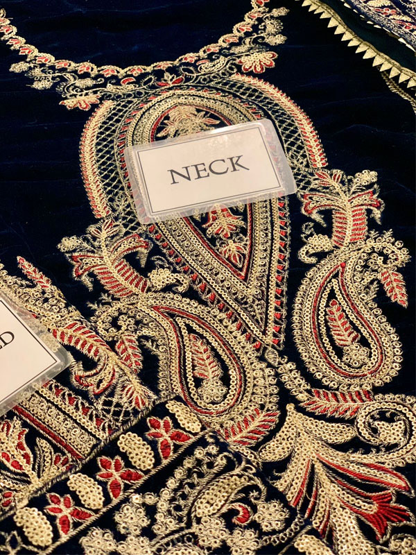 Velvet Spengle Embroidered Party Wear Dress With Velvet Embroidered Shawl (Unstitched) (CHI-1071)