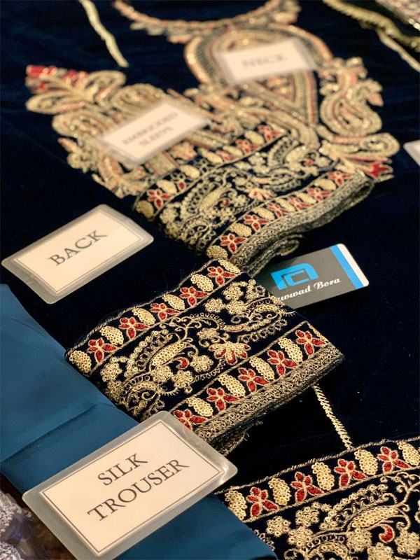 Velvet Spengle Embroidered Party Wear Dress With Velvet Embroidered Shawl (Unstitched) (CHI-1071)