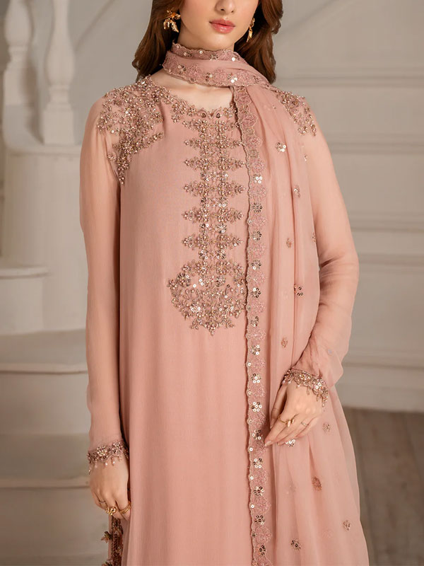 Premium Chiffon Heavy Emboidered Dress With Embroidered Chiffon Dupatta (Unstitched) (CHI-1072)