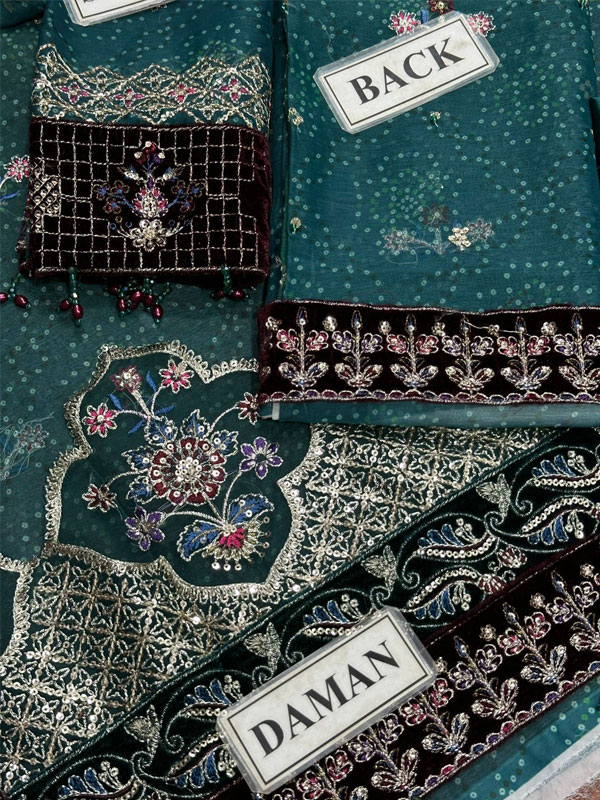 Chiffon Sequence Heavy Embroidered Dress With 4-Sided Embroidered Dupatta (Unstitched) (CHI-1074)