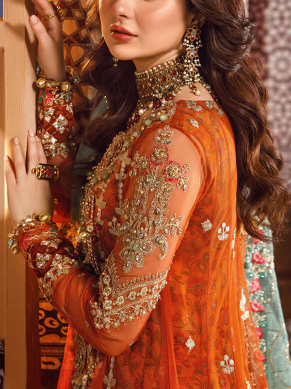 NET Heavy Embroidered Frock With 4 Sided Embroidered Dupatta (Unstitched) (CHI-1078)