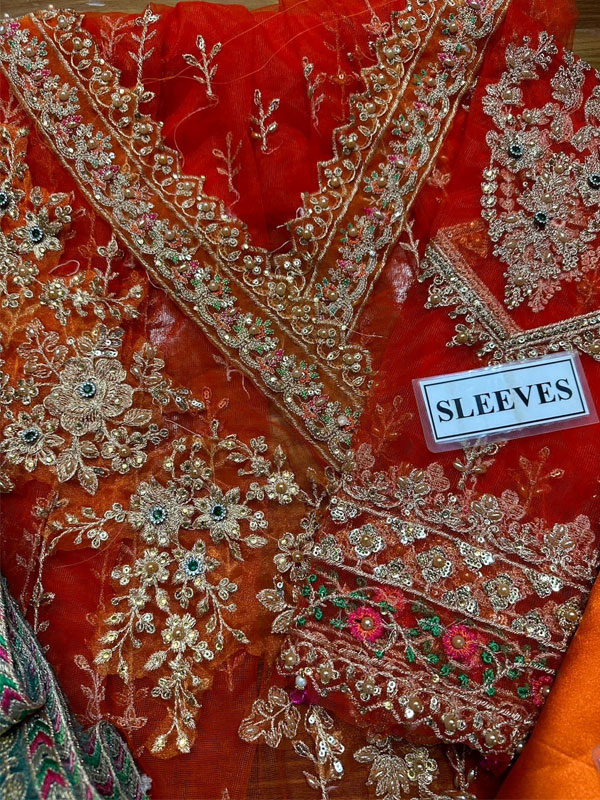 NET Heavy Embroidered Frock With 4 Sided Embroidered Dupatta (Unstitched) (CHI-1078)