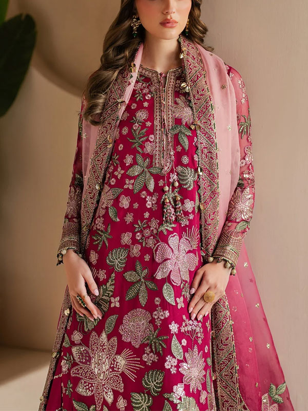 Semi Pure Chiffon Heavy Embroidered Dress WIth NET Embroidered Dupatta (Unstitched) (CHI-1079)