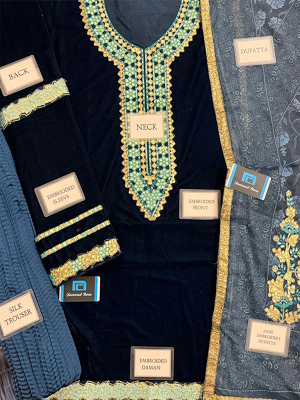  VELVET Heavy Embroidered Dress With Chiffon Printed Dupatta (Unstitched) (CHI-1081)