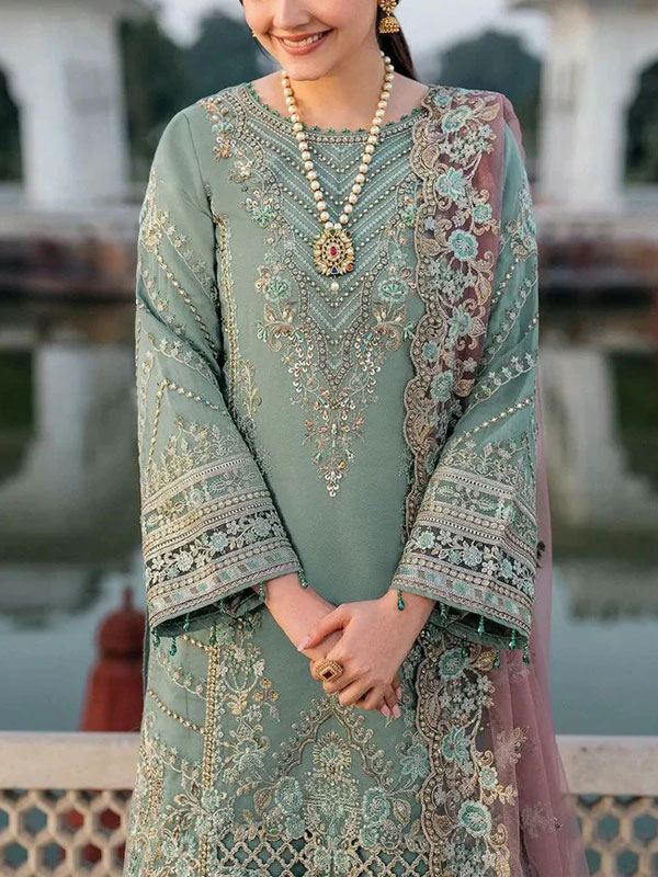 Chiffon Heavy Embroidered Dress With 4-Sided Embroidered NET Dupatta (Unstitched) (CHI-1082)